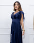 VESTIDO DE MANGUINHA SAIA PLISSADA VESTIDO DE FESTA PETRA FINA AZUL MARINHO M